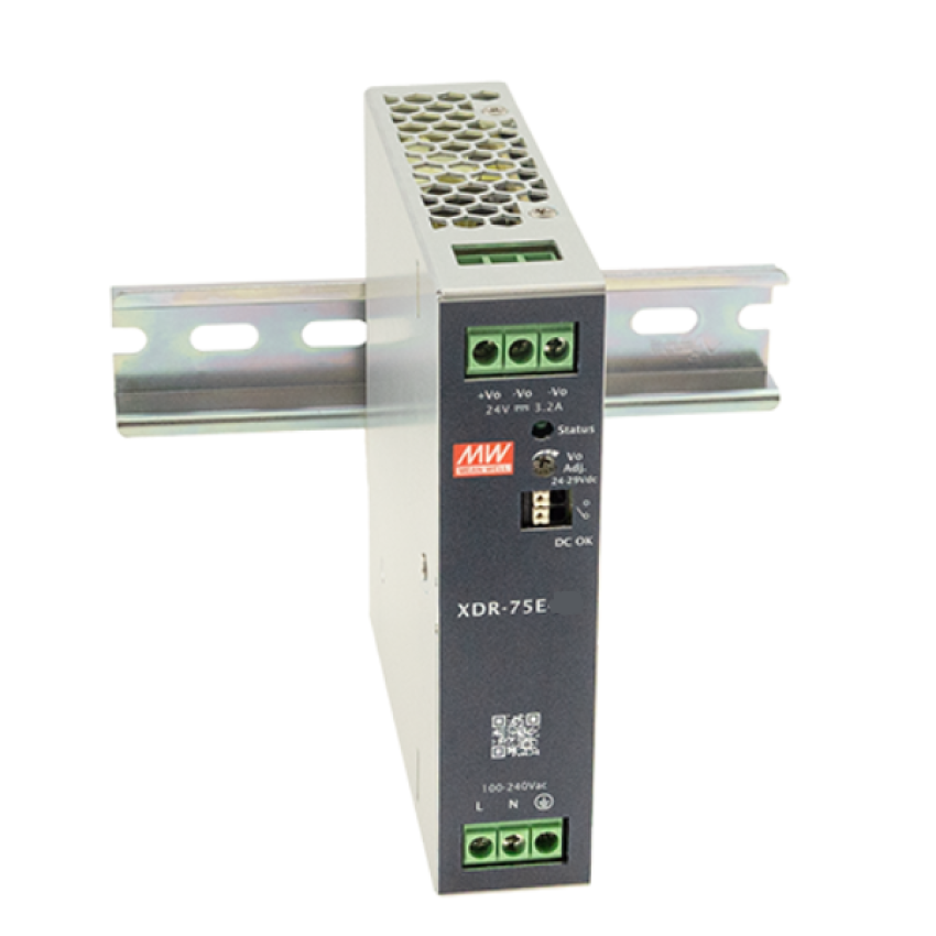 MeanWell XDR DIN-rail power supply 75W,85-264VAC/120-370VDC in, 48V/1.6A out