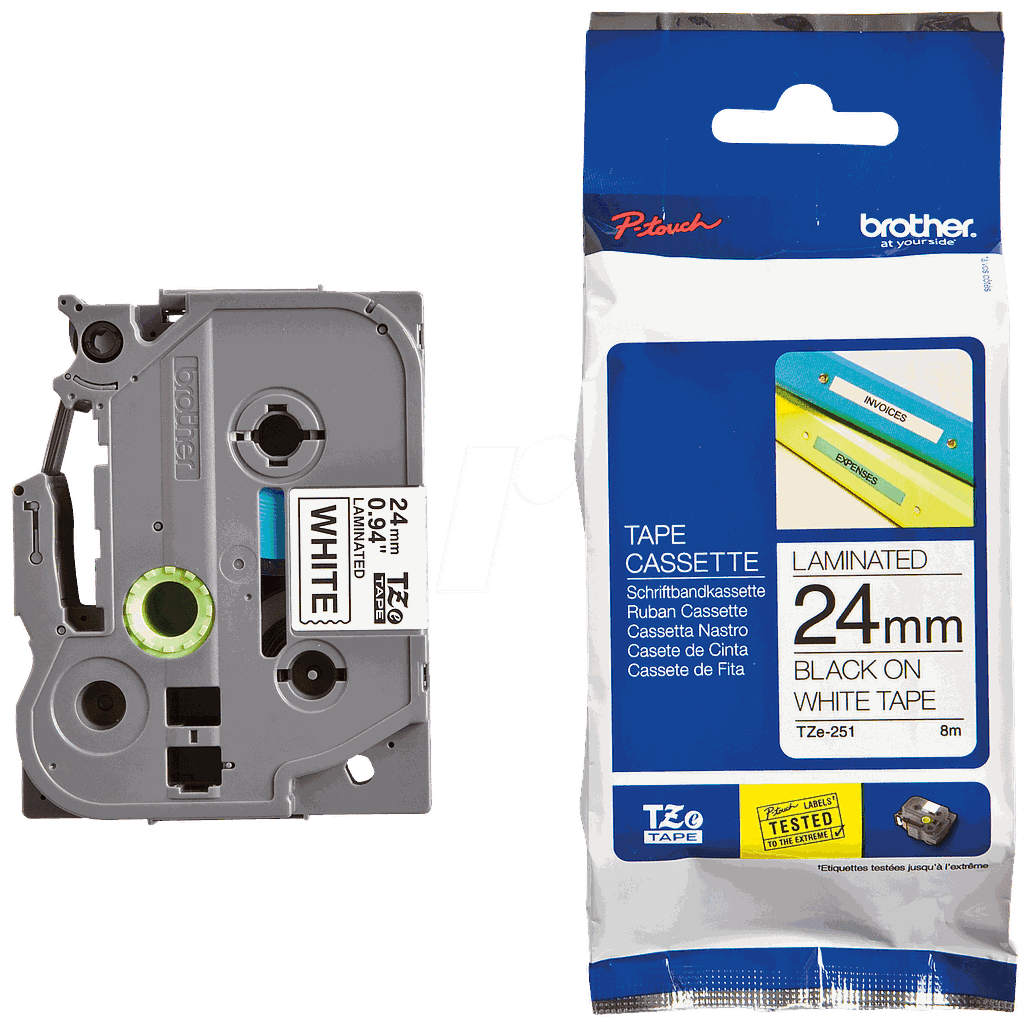 Brother 24mm black on white tape for P-touch 8m