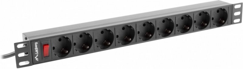 19" 1U PDU Lanberg, 16A 9*Schuko outlets, 3m 1.5mm2, must
