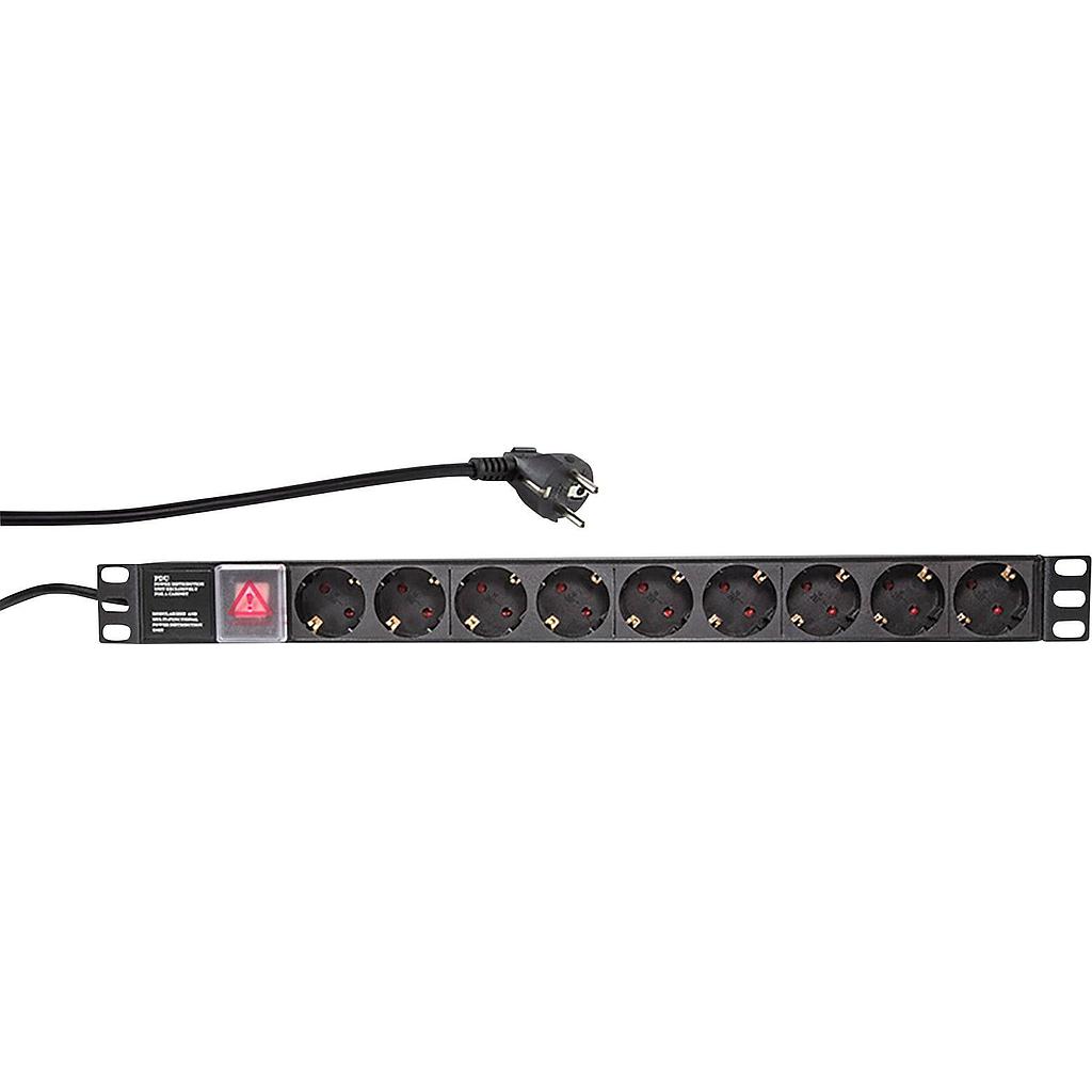 19" socket strip, 9-way, with switch, black