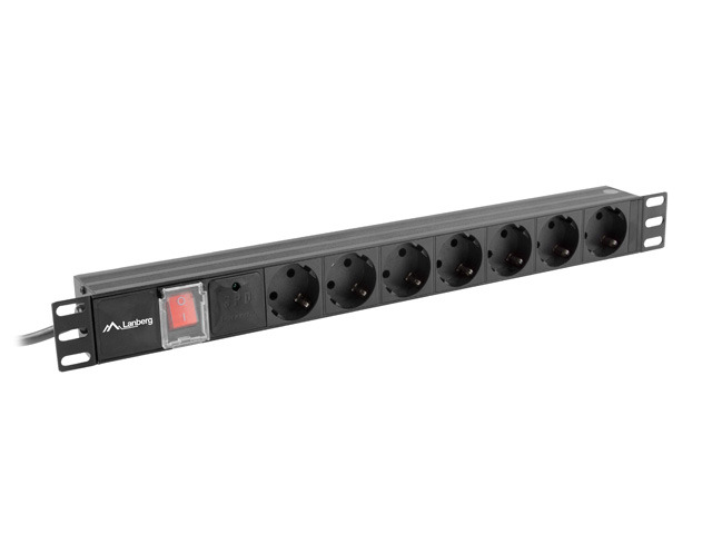 Power distribution unit (PDU) 19" Lanberg 1U 10A, 2m, 7*Schuko outlets, black C14