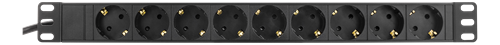 19" 1U toitepaneel, 9*CEE 7/4, 1*CEE 7/7, 3m, must