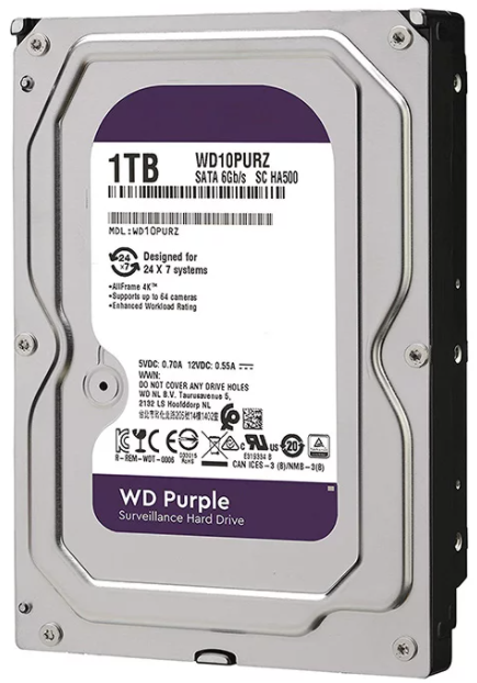 Western Digital Purple 3.5" 1TB Surveillance HDD SATA 3.0, 64MB cache, 5400 rpm