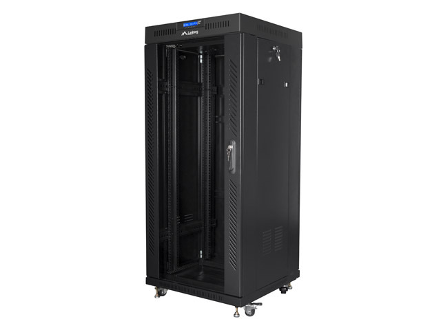 Lanberg 19&quot; v2 free-standing rack cabinet, 27U/600*600 with glass door (flat pack), LCD, black