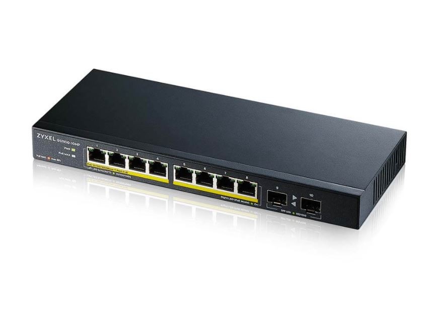 ZyXEL GS1100-10HP 120W PoE budget, 8*Gigabit, 2*Fiber uplink, unmanaged PoE switch