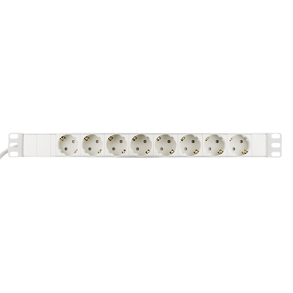 19" 1U PDU 8*CEE 7/4 Schuko pesa, 1*CEE 7/7 Schuko pistik, 3m, valge