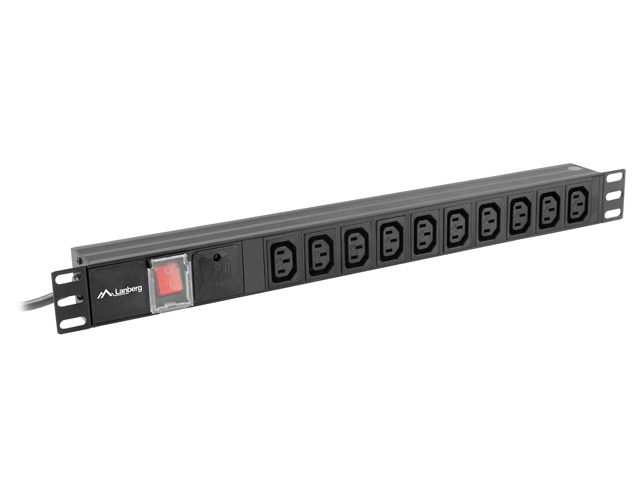 Power distribution unit (PDU) Lanberg, 19" 1U 10A 2M 10*IEC C13 sockets, black, C14