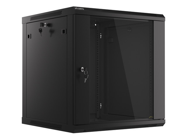 Lanberg wall-mount rack cabinet 19&quot; 12U 600*600 with glass door (flat pack), black