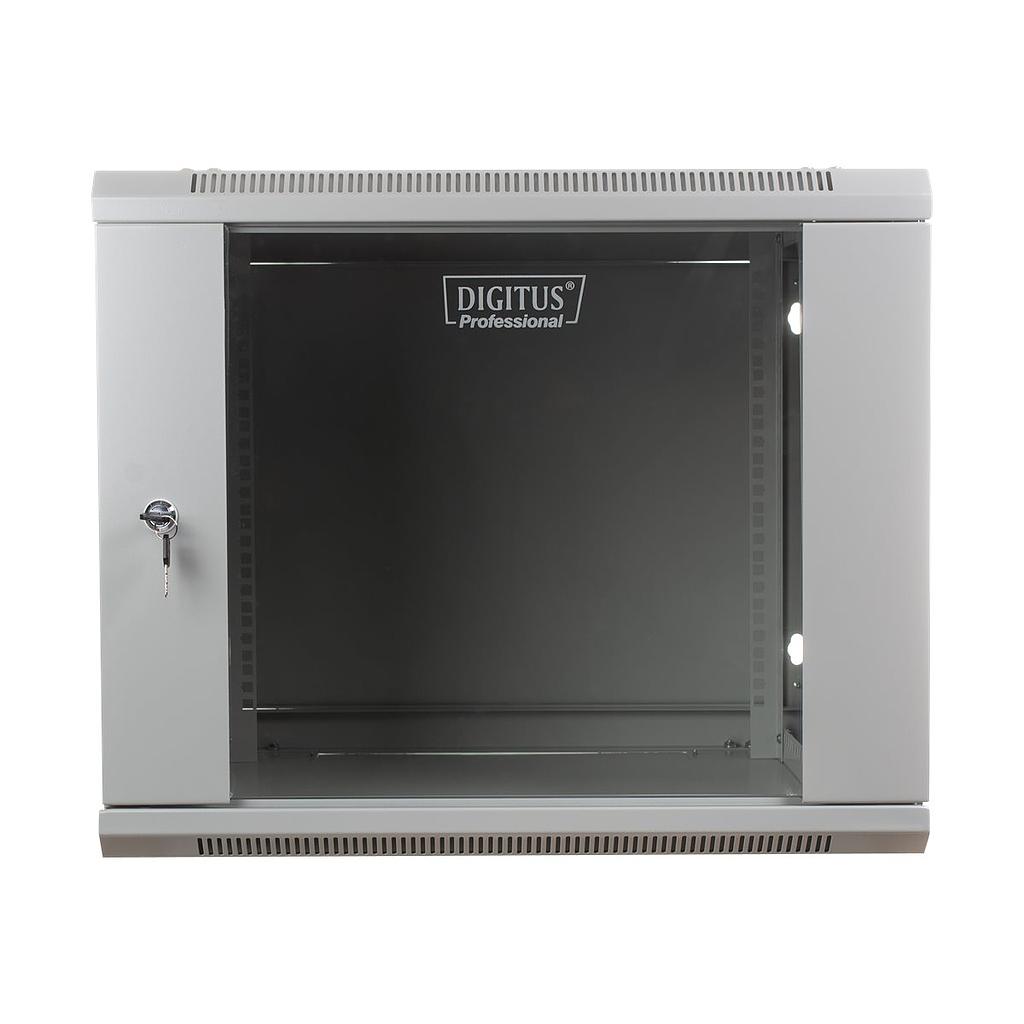 19" wall-mount rack cabinet Digitus, 9U/501*600*600 with glass door, grey, unmounted