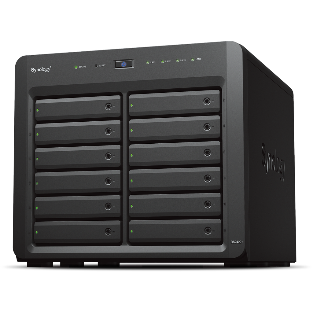 Synology tower NAS DS2422+ up to 12 HDD/SSD Hot-Swap, Ryzen V1500B Quad Core 2.2 GHz, 4GB DDR4, RAID 0,1,5,6,10,Hybrid, 4*1GbE, 2*USB 3.2, 1*PCIe, 1*Expansion port, dual fan
