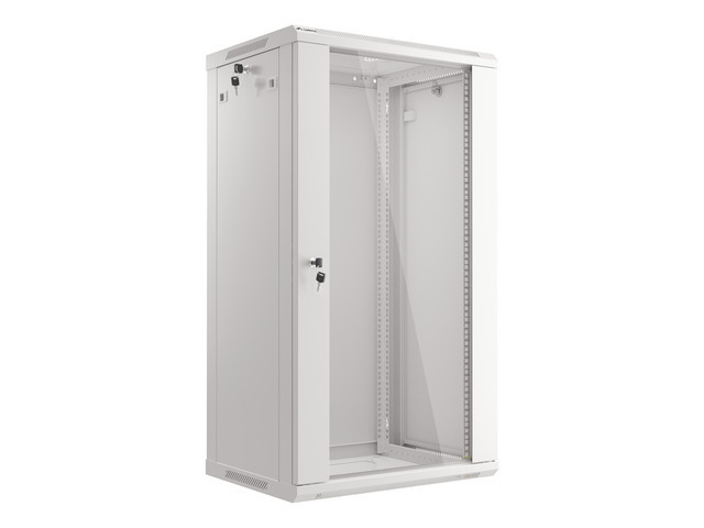 Lanberg 19" rack cabinet V2, wall-mount 22U/600*450 (flat pack), with glass door, grey