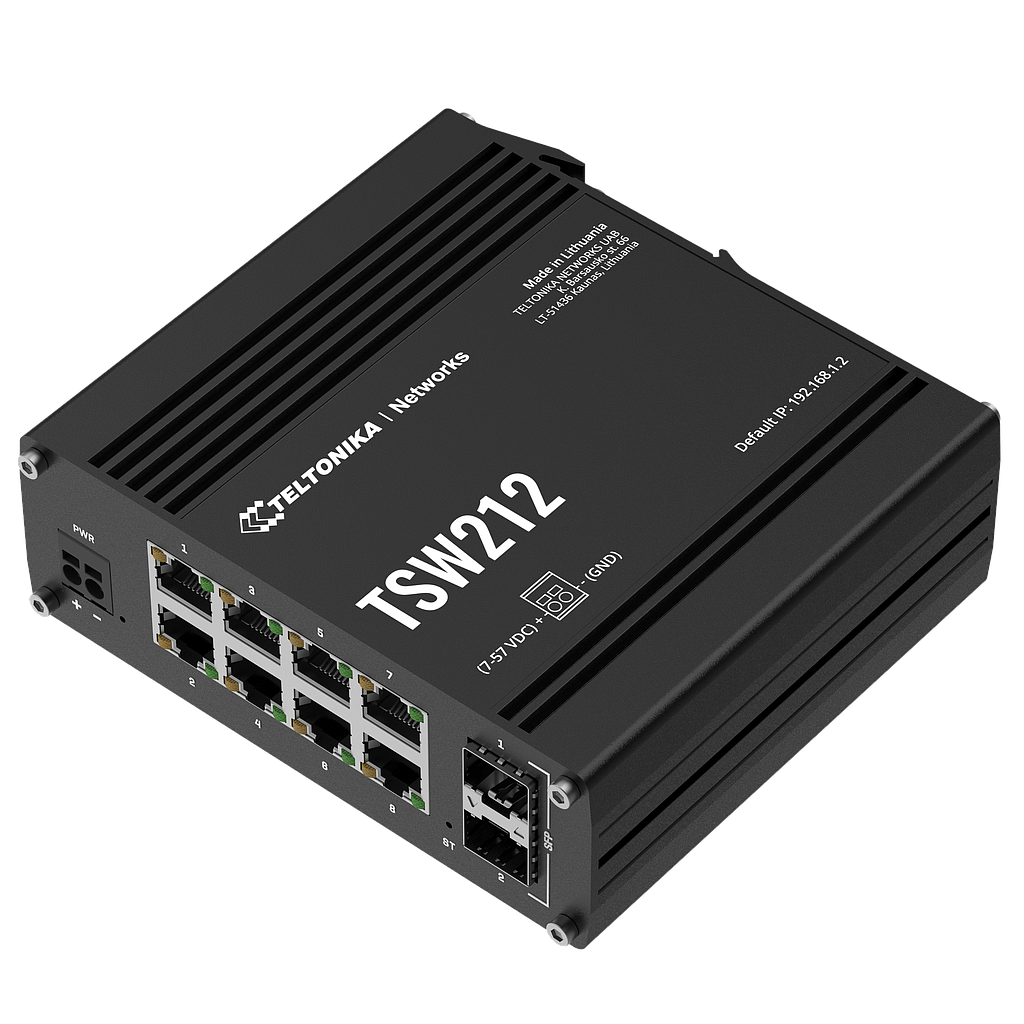 Teltonika TSW212 managed switch 8*10/100/1000BaseT(X), 2*SFP, -40...75°C, DIN