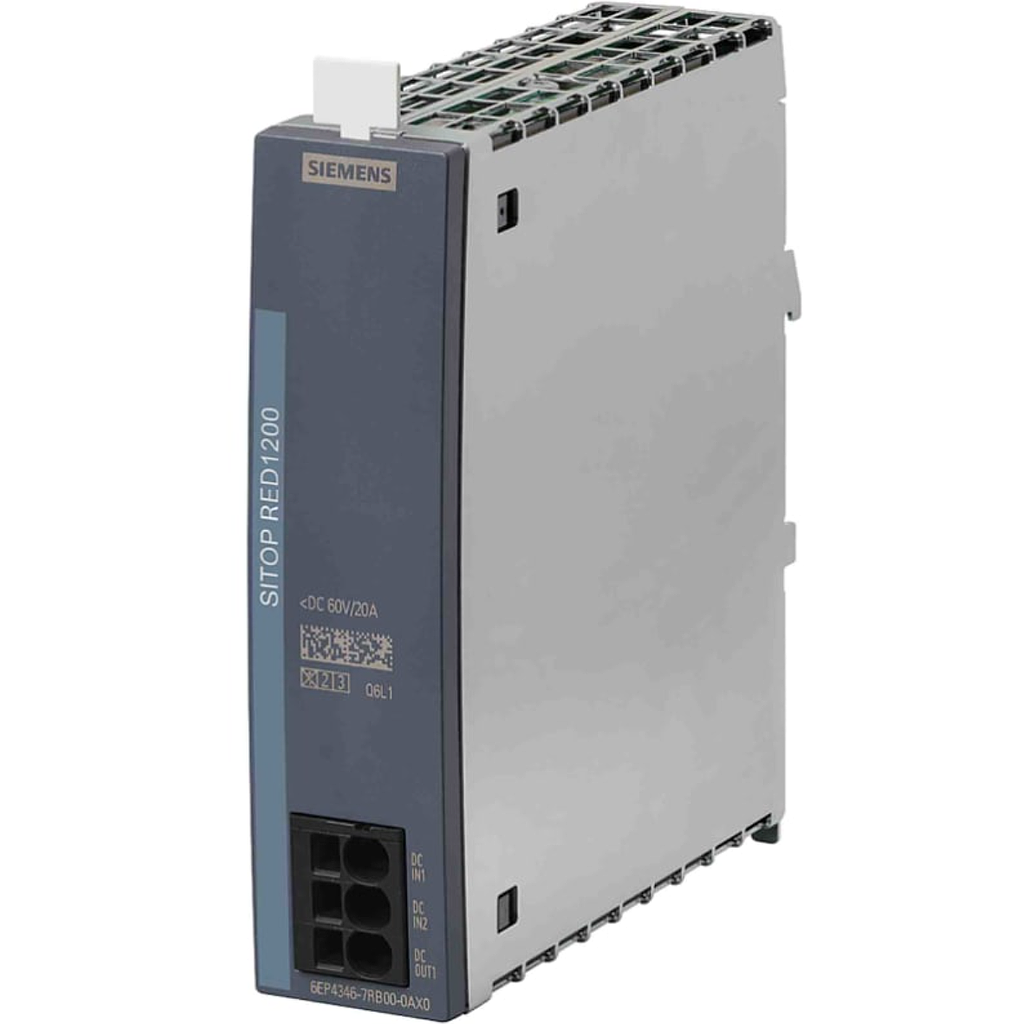 SITOP RED1200 redundancy module Input/output: 24/48 V DC/20 A Suitable for decoupling two SITOP power supplies with max. 10 A output current each