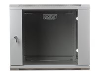Digitus wall mount cabinet 19" 9U 501/600/450mm, glass door, grey, unmounted