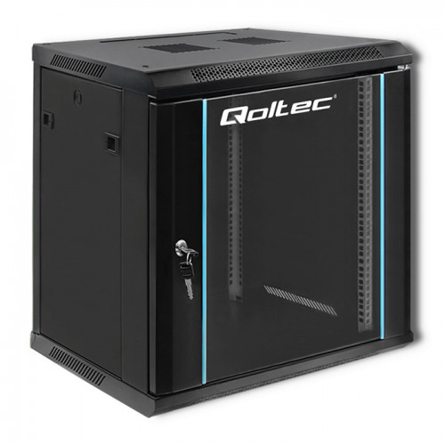 Qoltec 19" wall-mount rack cabinet 12U 600*635*450, with glass door, black