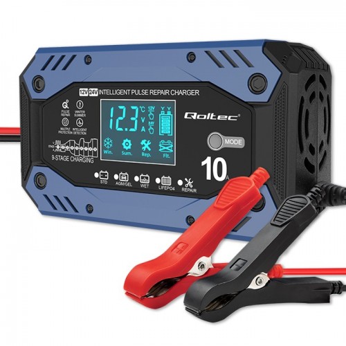 Intelligent charger for STD AGM GEL LiFePO4 battery charger with repair function, 12-24V, 10A, LCD, 9 - stage charging