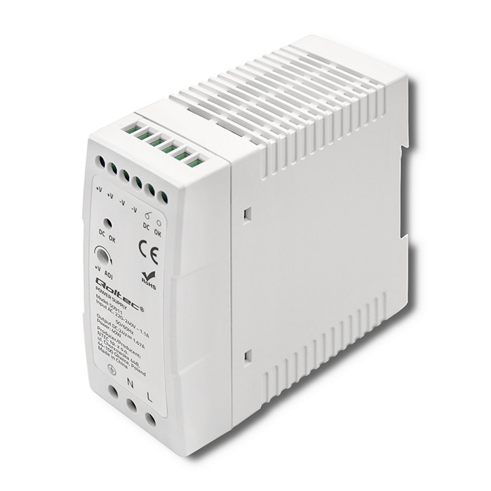 Qoltec DIN rail power supply, 24V, 1.67A, 40W, white, slim