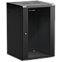 Netrack 19" wall-mount F-Line rack cabinet, 18U 600*600, glass door, black, flat-pack